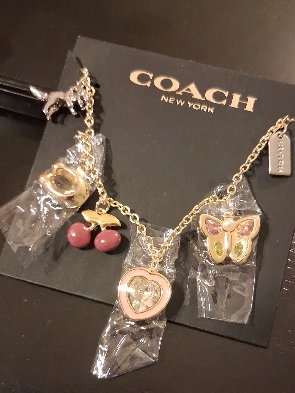Coach Cherry Butterfly Charm Bracelet New Still With Protective Covers